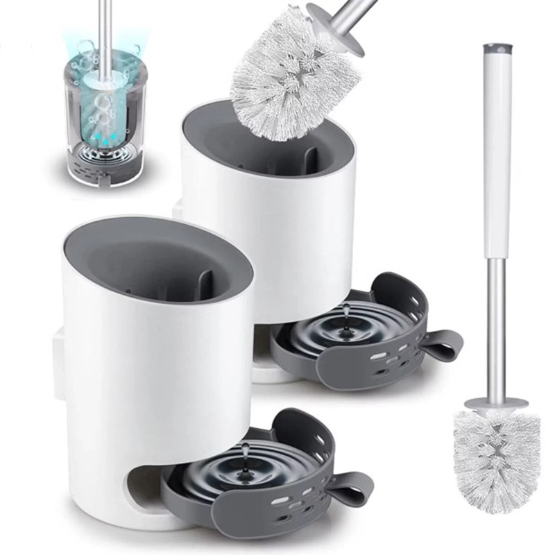 Toilet Brush and Holder Caddy Plunger Set 2 Pack-Hard Bristles Toilet Bowl Brush